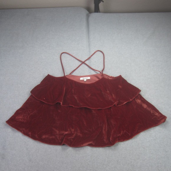 Madewell Tops - Madewell Tank Womens‎ Small Rust Red Velvet Ruffle Cold Shoulder Spaghetti Top